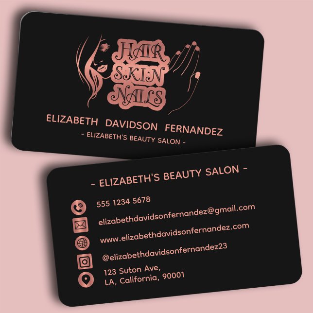 Carte De Visite Moderne Elegant Rose noir or luxueux Logo Social (Créateur téléchargé)