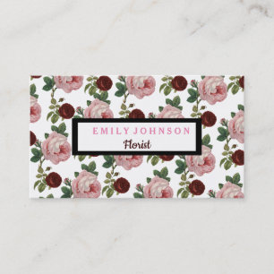 Carte De Visite Moderne élégant rose & Roses rouges Floral