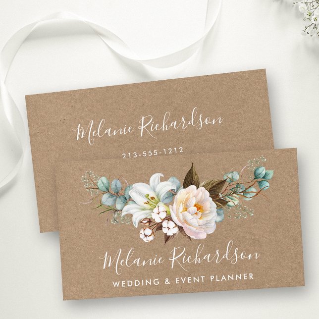 Carte De Visite Moderne Elégant Vert Botanique Floral Kraft (Customize to change text size or text style.)