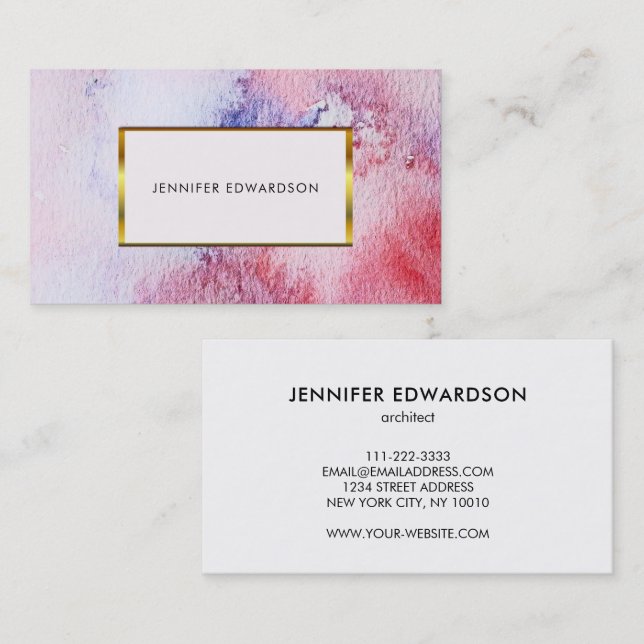Carte De Visite Moderne élégante aquarelle splatter professionnel (Devant / Derrière)