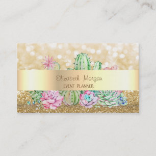 Carte De Visite Moderne Élégante Glitterie, Bokeh, Cactus