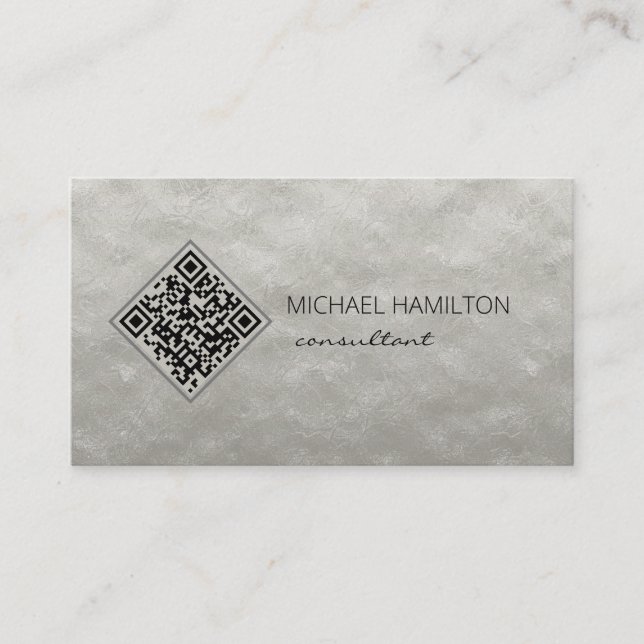 Carte de visite moderne en argent à code QR (Devant)