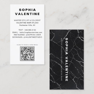 Carte de visite moderne en marbre noir avec code Q