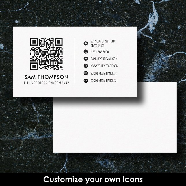 Carte De Visite Moderne Entreprise Médias Sociaux Icônes QR Code S (Modern Business Social Media Icons QR Code Simple Business Card)