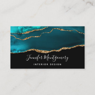 Carte De Visite Moderne et élégant Turquoise Agate & Gold Ribbon s