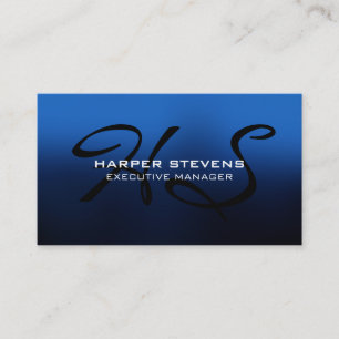 Carte De Visite Moderne et moderne Monogramme noir bleu profession