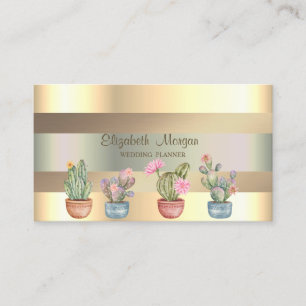 Carte De Visite Moderne Faux Gold Stripes Succulents