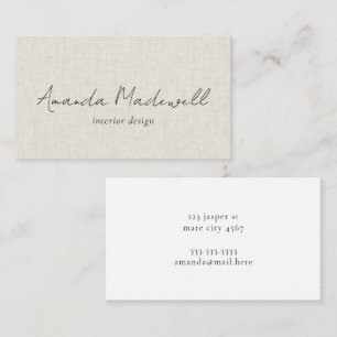 Carte De Visite Moderne Faux Linen Signature Script Nom Entreprise