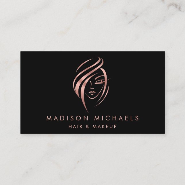 Carte De Visite Moderne Faux Pink Gold Abstrait Hair Maquillage Bu (Devant)