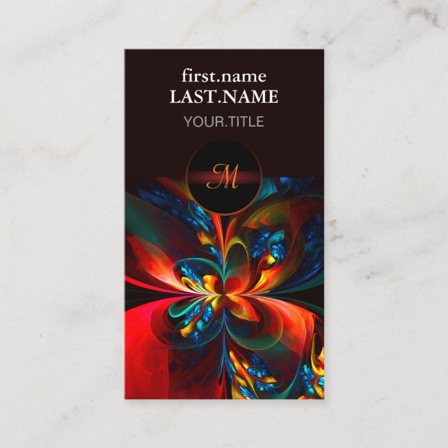 Carte De Visite Moderne Floral Abstrait Art Orange Bleu Motif #14 (Devant)