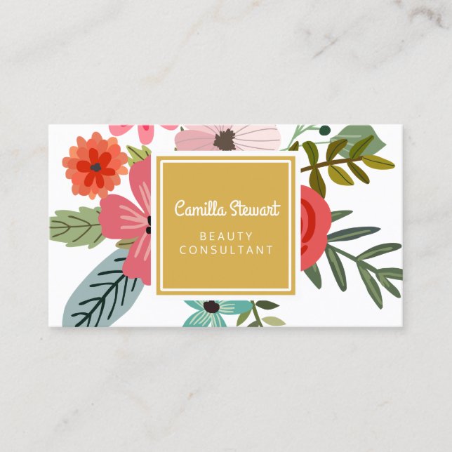 Carte De Visite Moderne Floral Beauty Consultant Fleurs Roses Roug (Devant)