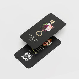 Carte De Visite Moderne Floral Key Realtor Immobilier Black Gold