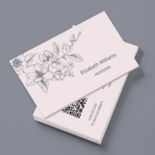 Carte De Visite Moderne Floral Rose Magnolia   Code QR