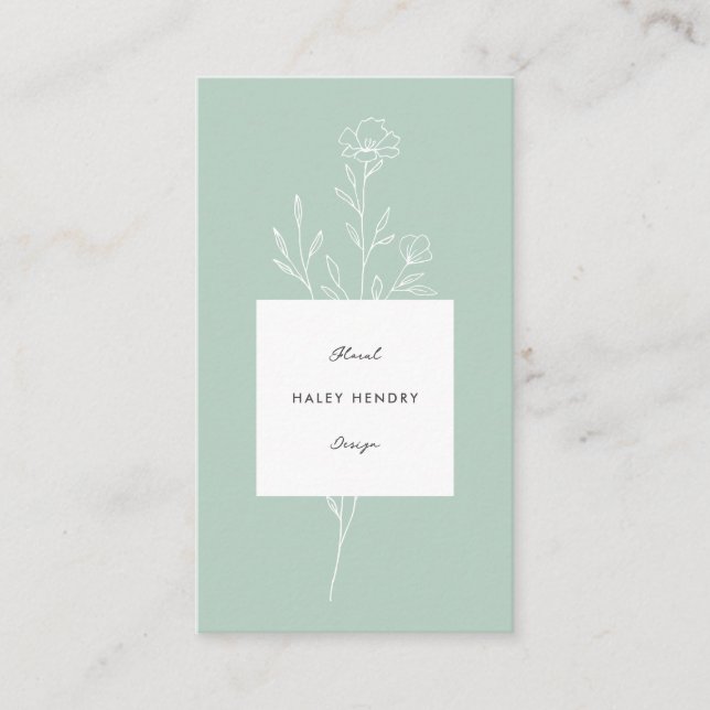 Carte De Visite Moderne Floriste minimaliste Floral Vert (Devant)