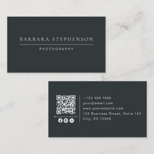 Carte De Visite Moderne foncé, simple, code qr, photo