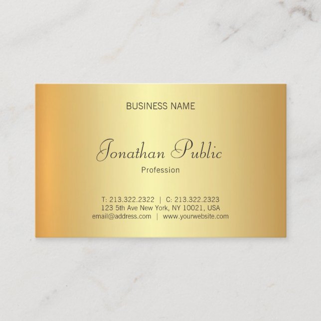 Carte De Visite Moderne Glamor Faux Gold Professionnel Élégant Lux (Devant)