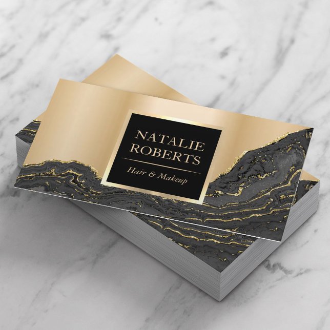 Carte De Visite Moderne Gold Agate Maquillage Artiste Coiffure Bea (Créateur téléchargé)