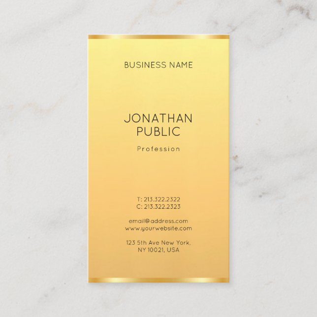 Carte De Visite Moderne Gold Elegant Simple Modèle Professionnel (Devant)
