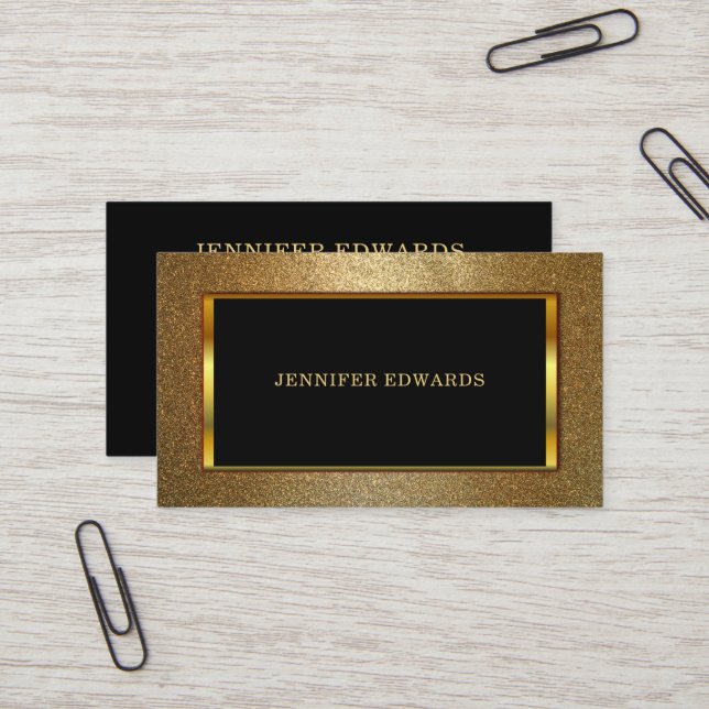 Carte De Visite Moderne Gold noir élégant professionnel chic (Devant/Arrière en situation)