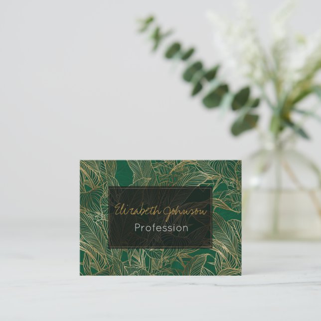 Carte De Visite Moderne Green Gold Foliage Plante Design botanique (Debout devant)