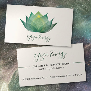 Carte De Visite Moderne Green Lotus Flower Art Élégant Unique Yoga