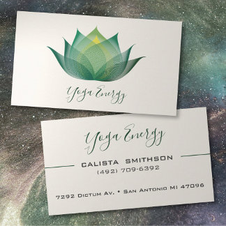Carte De Visite Moderne Green Lotus Flower Art Élégant Unique Yoga