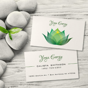 Carte De Visite Moderne Green Lotus Flower Art Élégant Unique Yoga
