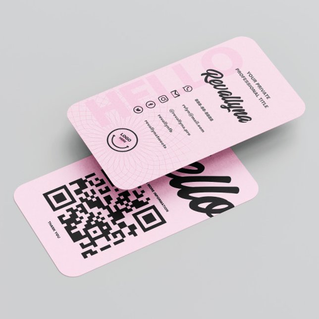 CARTE DE VISITE MODERNE HELLO LOGO PROFESSIONNEL QR ROSE (Créateur téléchargé)