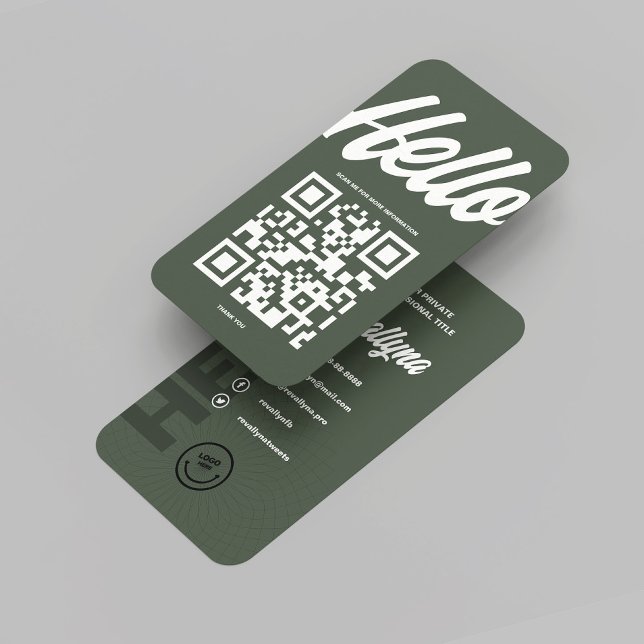 CARTE DE VISITE MODERNE HELLO MONOGRAM LOGO MOSS GREEN QR CODE (MODERN HELLO MONOGRAM LOGO MOSS GREEN QR CODE BUSINESS CARD
)