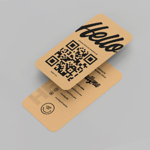 CARTE DE VISITE MODERNE HELLO MONOGRAM LOGO SUCRE BROWN QR CODE