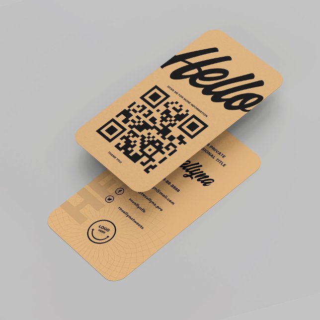 CARTE DE VISITE MODERNE HELLO MONOGRAM LOGO SUCRE BROWN QR CODE (MODERN HELLO MONOGRAM LOGO BROWN SUGAR QR CODE BUSINESS CARD
)