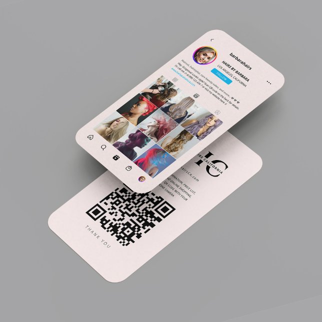 Carte De Visite Moderne Instagram Hairstyliste Cheveux Salon de ch (Modern Instagram Hairstylist Hairs Hair Salon Pink Business Card
)