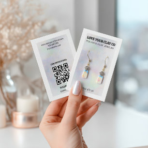 Carte De Visite Moderne Iridescente Pearl QR Code Bijoux oreille