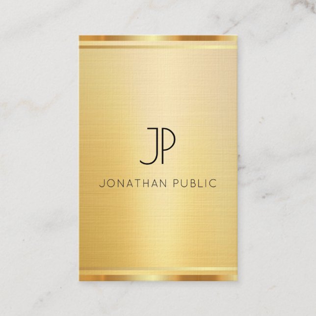 Carte De Visite Moderne Luxe Faux Gold Premium Linen Vertical (Devant)