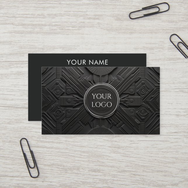 Carte De Visite Moderne luxe mat noir personnalisé logo médias soc (Devant/Arrière en situation)
