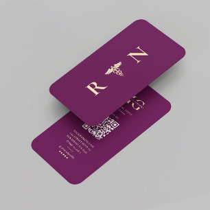Carte De Visite Moderne Luxe Purple Or RN Monogram Nurse