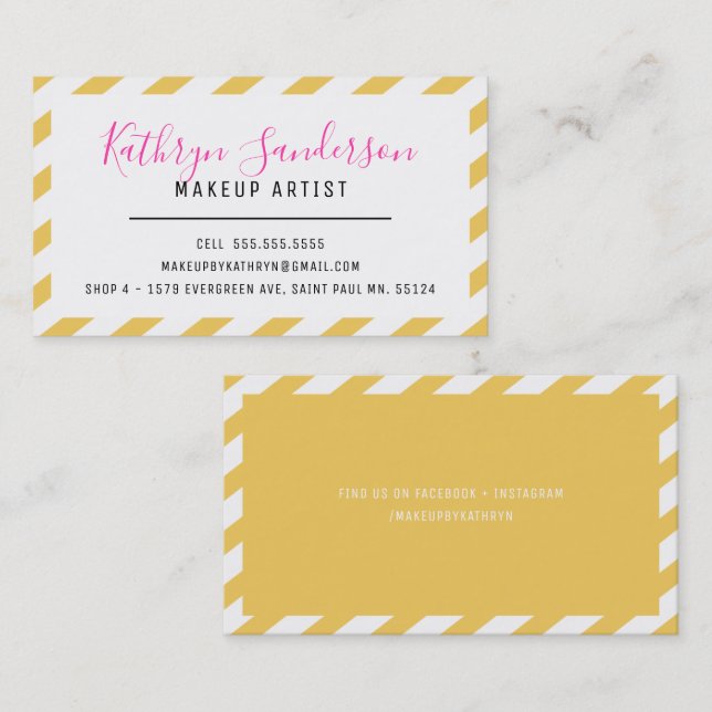 Carte De Visite MODERNE MINIMAL FRONTIÈRE moutarde jaune rose blan (Devant / Derrière)