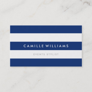 Carte De Visite MODERNE MINIMAL large bande motif marine bleu blan