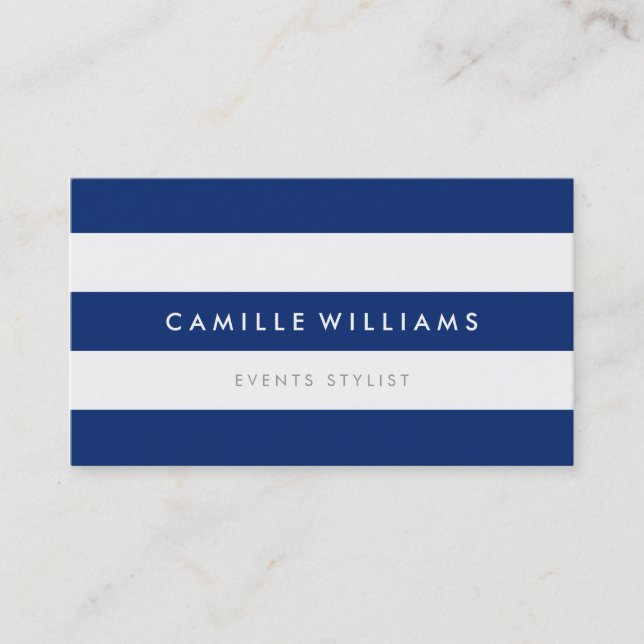 Carte De Visite MODERNE MINIMAL large bande motif marine bleu blan (Devant)