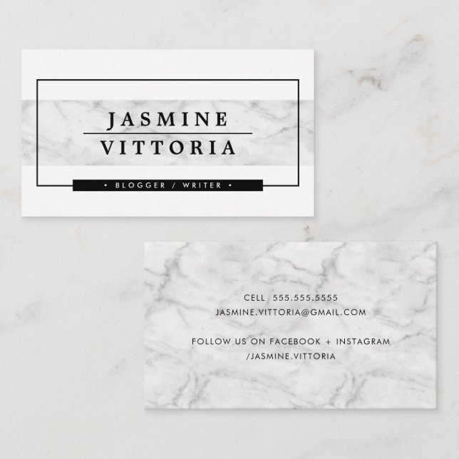 Carte De Visite MODERNE MINIMAL simple bordure bande de marbre gri (Devant / Derrière)