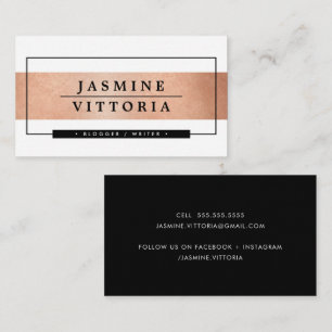 Carte De Visite MODERNE MINIMAL simple bordure rose or bande noire