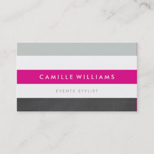 Carte De Visite MODERNE MINIMAL strié motif simple rose chaud gris