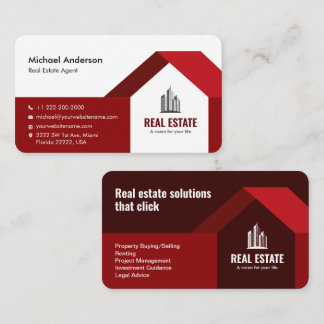 Carte De Visite Moderne Minimaliste Immobilier Rouge