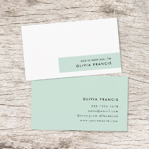 Carte De Visite Moderne minimaliste Mint Green Pastel