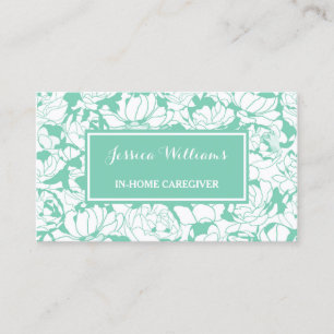 Carte De Visite Moderne Mint Green Floral Girly Nurse