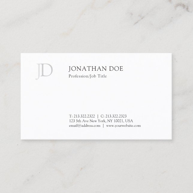 Carte De Visite Moderne modèle simple blanc de monogramme créatif (Devant)