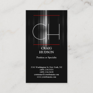 Carte de visite moderne Monogramme gris blanc roug