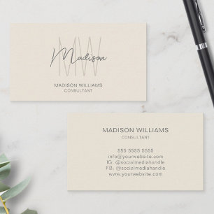 Carte De Visite Moderne Monogramme Logo Crème Tan Consultant