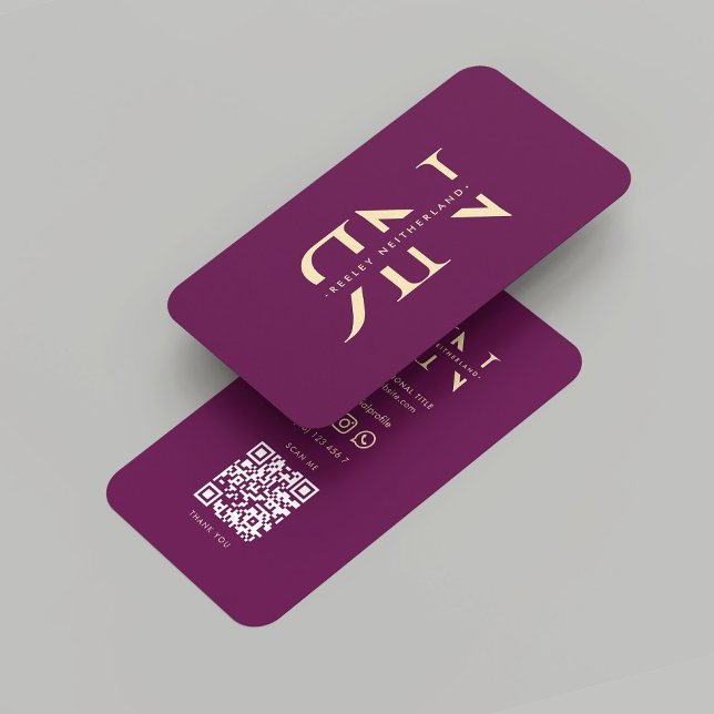 Carte De Visite Moderne Monogramme Luxe Purple Or Initiales (Modern Monogram Luxury Purple Gold Initials Business Card
)