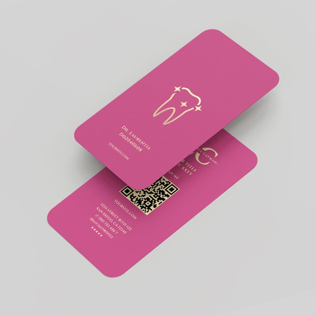 Carte De Visite Moderne Monogramme rose foncé Or dentiste dentaire (Modern Monogram Dark Pink Gold Dentist Dental Business Card
)